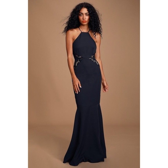 LULUS GIAVANNA NAVY BLUE LACE MERMAID MAXI DRESS - Picture 2 of 7